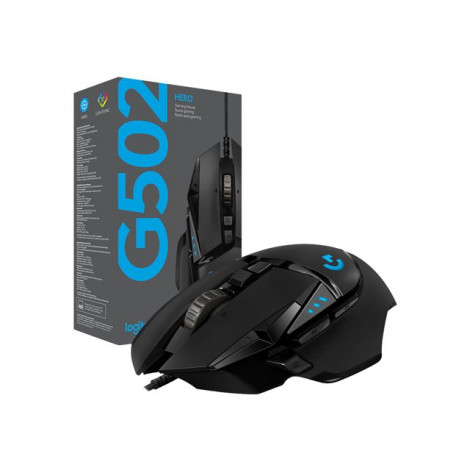 Mouse óptico Gamer Logitech G502 Hero, 100 - 16000 dpi, Iluminación RGB, 11 botones, USB.